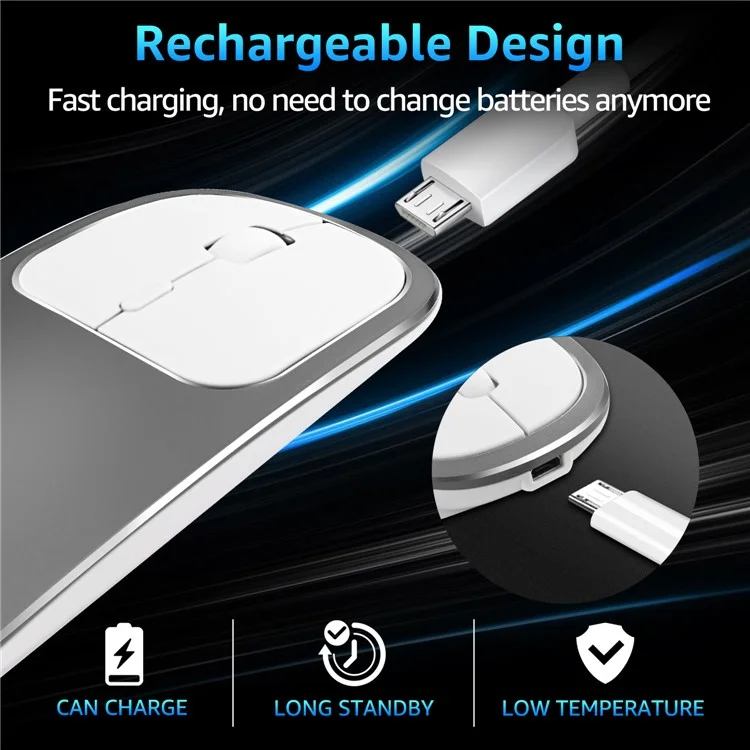 Aluminum Alloy Rechargeable 2.4G Wireless Mouse Bluetooth Mute Mice Dual Mode - Grey