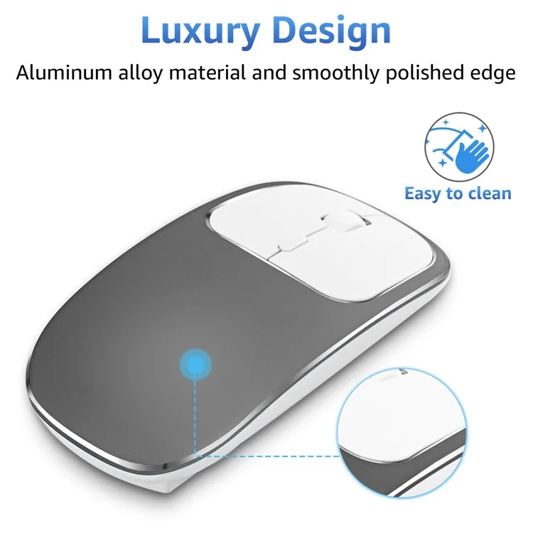 Aluminum Alloy Rechargeable 2.4G Wireless Mouse Bluetooth Mute Mice Dual Mode - Grey