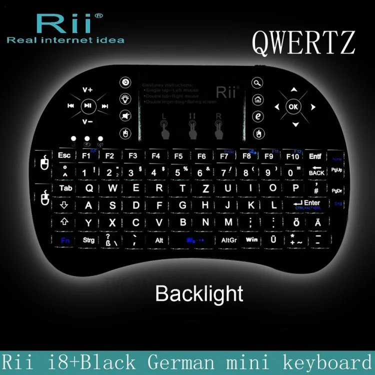 RII I8+ Mini Wireless QWERTY Keyboard Touchpad Mouse Combo with LED Backlit - German Language