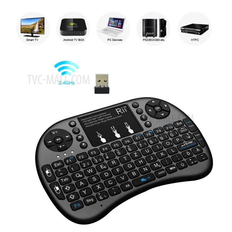 RII I8+ Mini Combo de Mouse de Panel Táctil de Teclado Qwerty Con Retroiluminación LED - Idioma Aleman