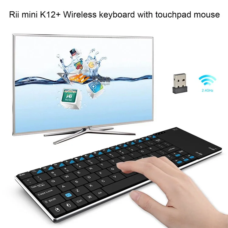 RII K12+ 2.4GHz Mini Wireless Keyboard with Built-in Large Size Mouse Touchpad (CE/FCC) - Black