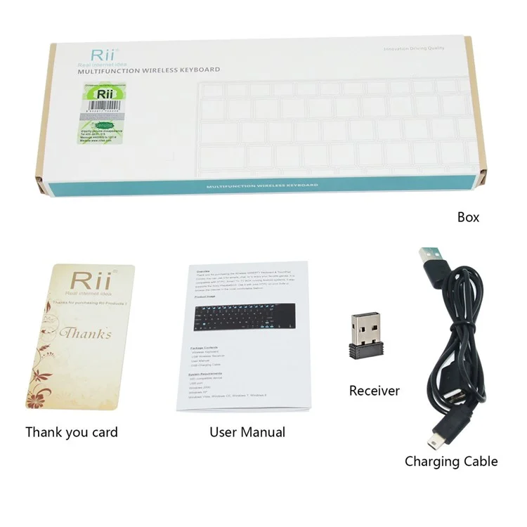 RII K12+ 2.4GHz Mini Wireless Keyboard with Built-in Large Size Mouse Touchpad (CE/FCC) - Black