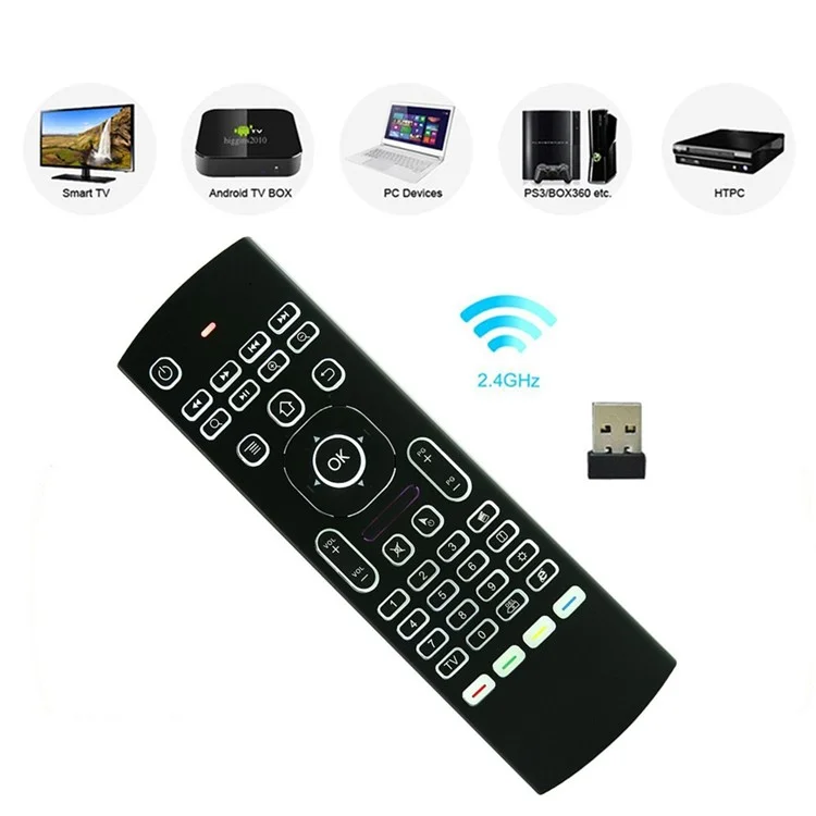 MX3-L Backlit 2.4GHz Fly Air Mouse Wireless QUERTY Keyboard Remote Controller for TV XBMC MX3