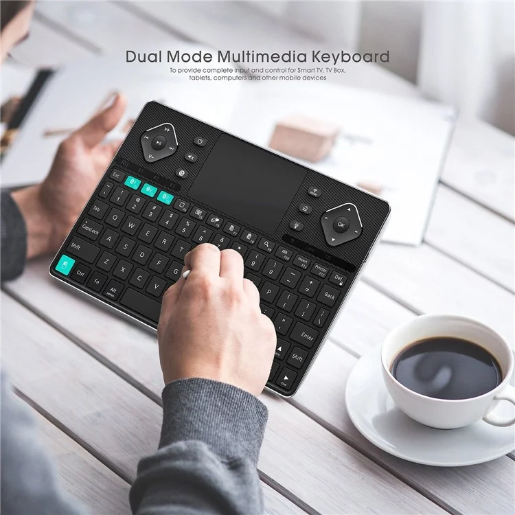 RII K16 Dual-mode Bluetooth & RF Wireless Backlit Keyboard for PC, Tablets, Smart TV etc. - Black