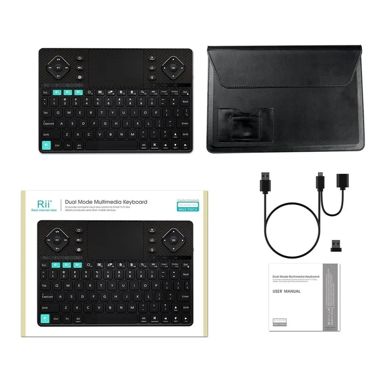 RII K16 Dual-mode Bluetooth & RF Wireless Backlit Keyboard for PC, Tablets, Smart TV etc. - Black