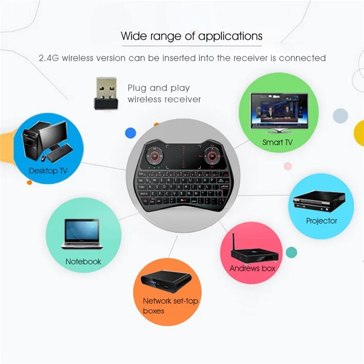 RII Mini i28C Mini 62 Keys 2.4GHz Wireless TouchPad Mouse Keyboard with LED Backlight - Black