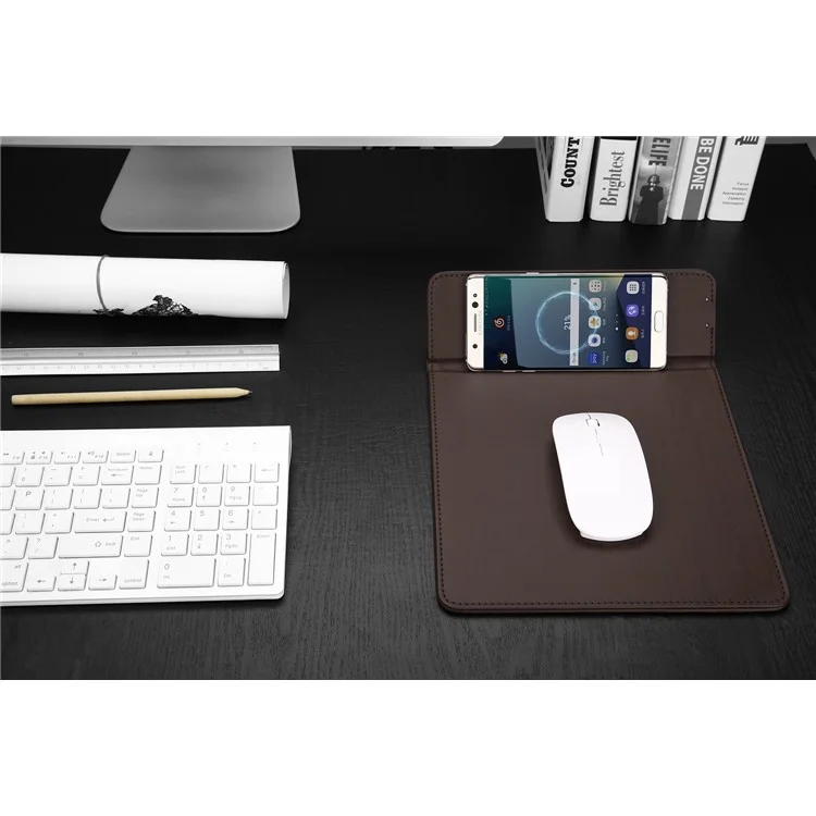 Qi Wireless Charging Mouse Pad Desktop Smartphone Stand for Samsung S7 / S7 edge etc.  - Coffee