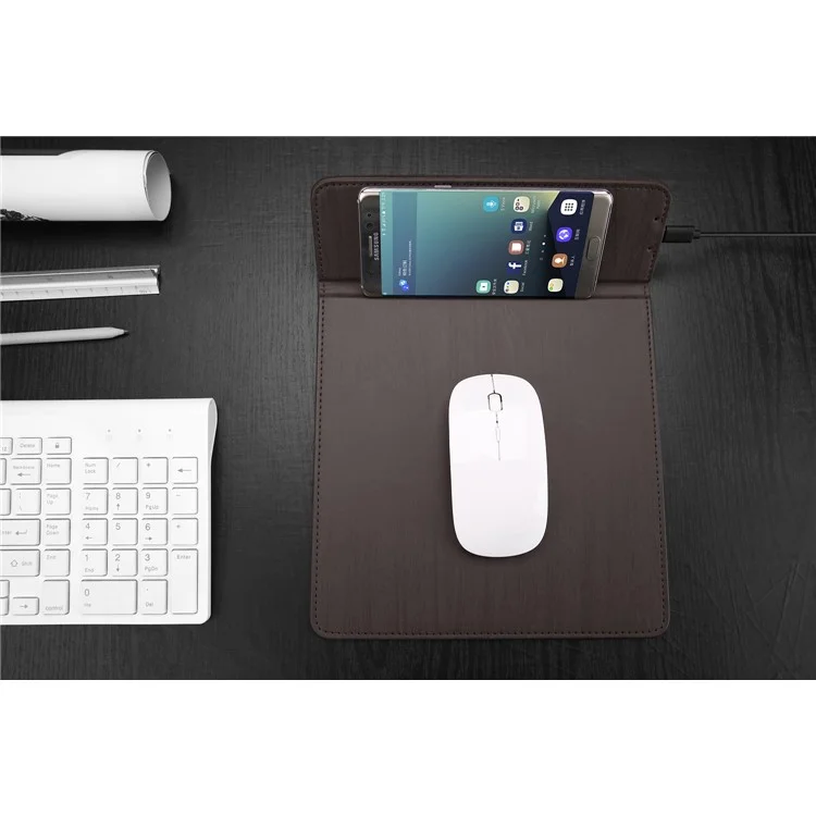 Qi Wireless Charging Mouse Pad Desktop Smartphone Stand for Samsung S7 / S7 edge etc.  - Coffee