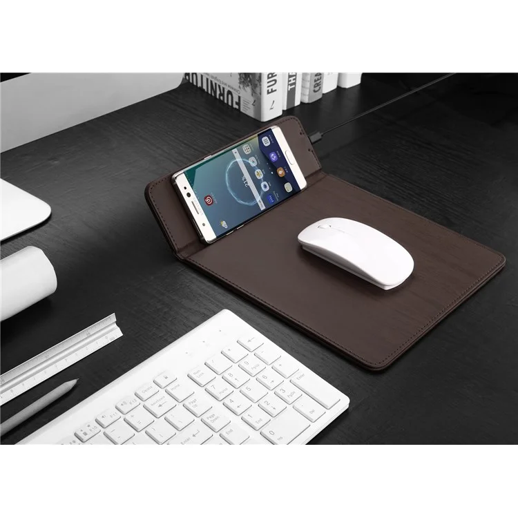 Qi Wireless Charging Mouse Pad Desktop Smartphone Stand for Samsung S7 / S7 edge etc.  - Coffee