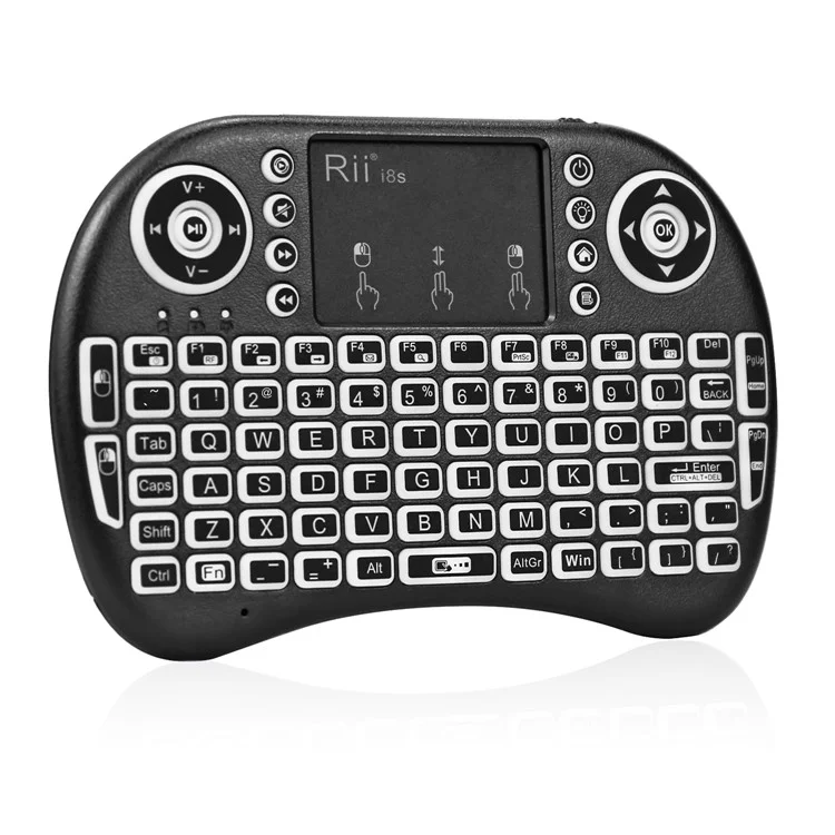 RII i8s 2.4Ghz RF Mini Wireless Keyboard with LED Backlit Touchpad - Black