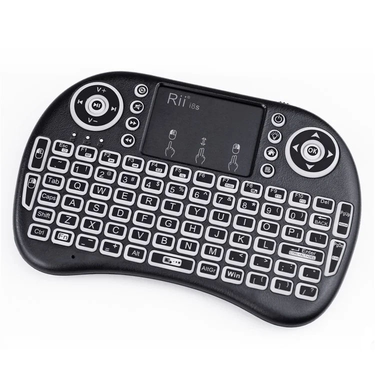RII i8s 2.4Ghz RF Mini Wireless Keyboard with LED Backlit Touchpad - Black