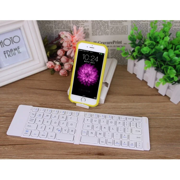 BOW HB022 Ultra-Thin Foldable Wireless Bluetooth Keyboard with Rechargeable Battery - White