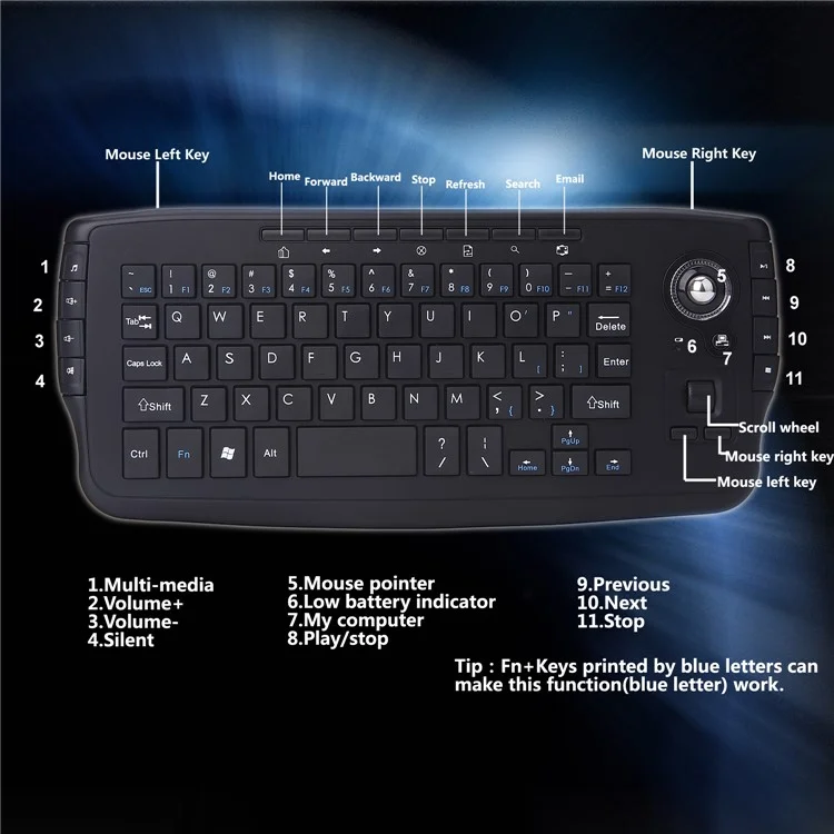 2.4G Wireless Mini Multi-media Keyboard with Trackball Air Mouse