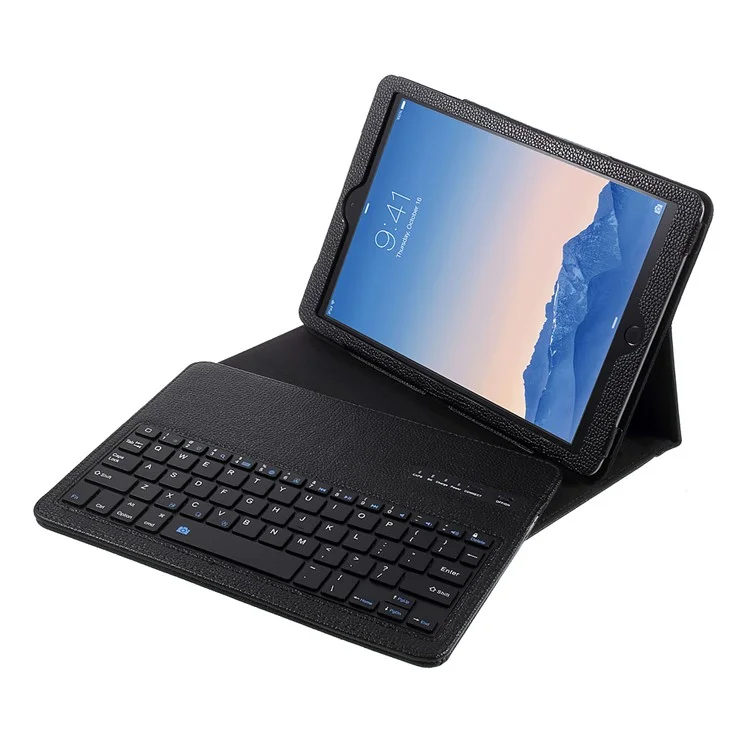 For iPad 9.7-inch (2017) Movable Wireless Bluetooth Keyboard Leather Stand Case Cover - Black