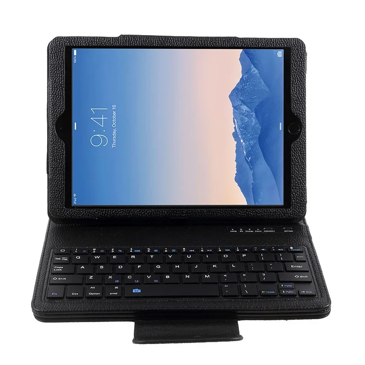 For iPad 9.7-inch (2017) Movable Wireless Bluetooth Keyboard Leather Stand Case Cover - Black