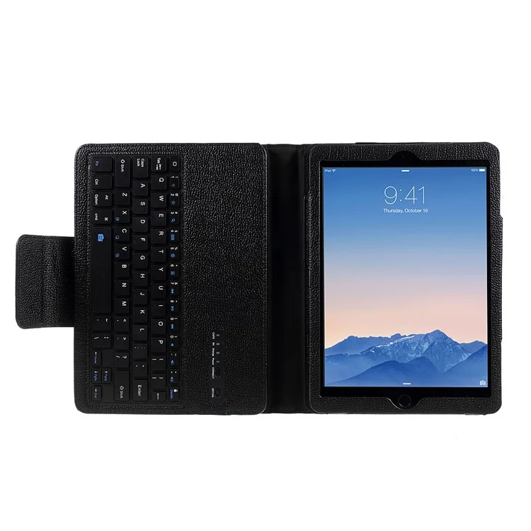 For iPad 9.7-inch (2017) Movable Wireless Bluetooth Keyboard Leather Stand Case Cover - Black