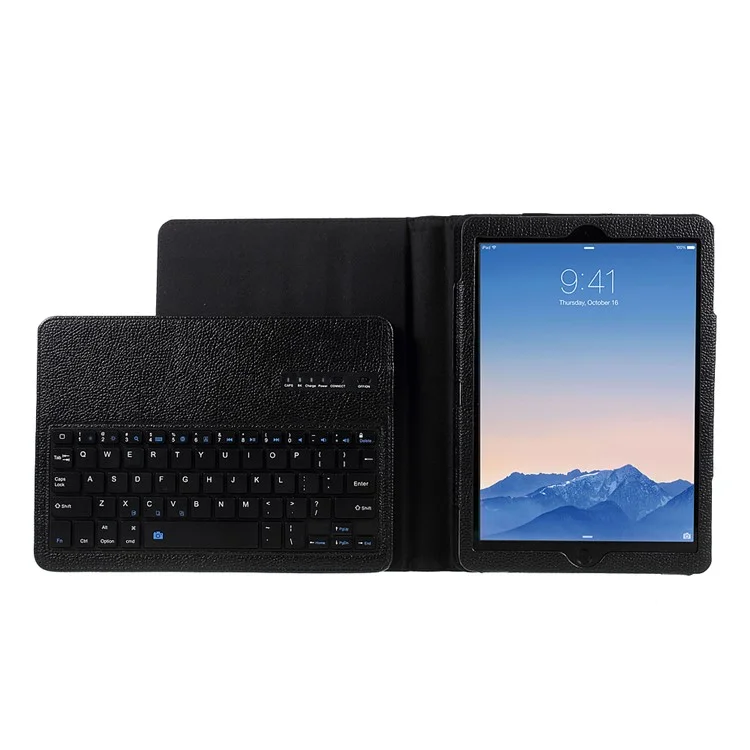 For iPad 9.7-inch (2017) Movable Wireless Bluetooth Keyboard Leather Stand Case Cover - Black