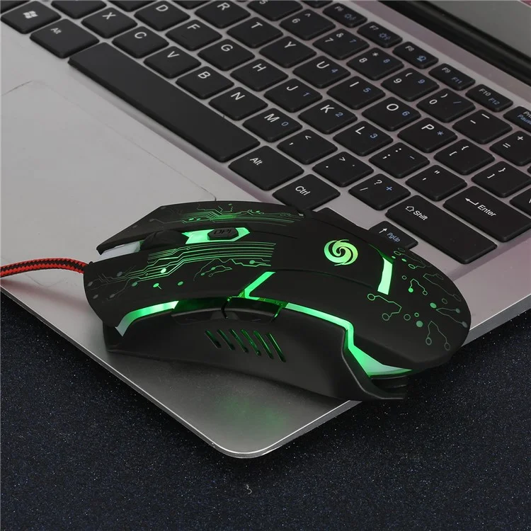 K1025 6-Key Wired Optical Gaming Mouse with Colorful Light - Black
