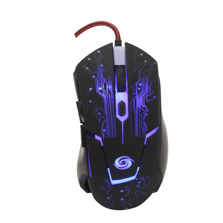 K1025 6-Key Wired Optical Gaming Mouse with Colorful Light - Black