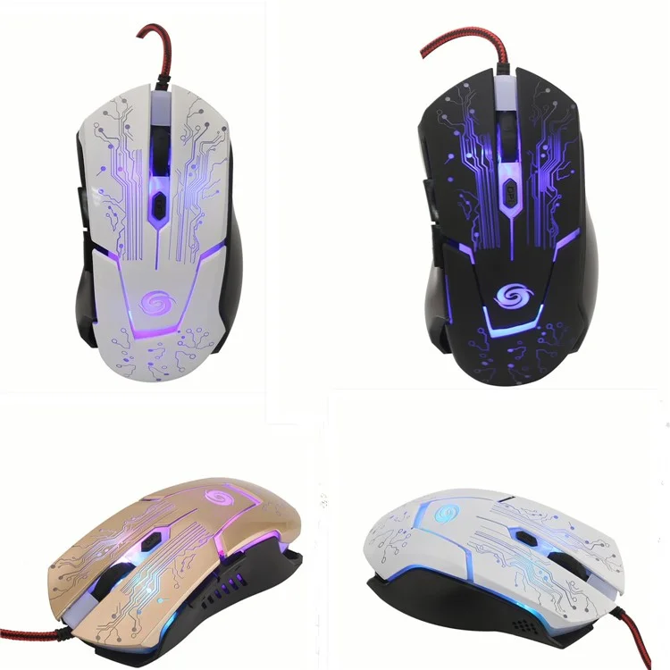 K1025 6-Key Wired Optical Gaming Mouse with Colorful Light - Black