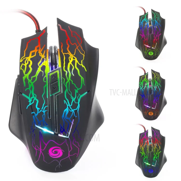 K1022 6-Key RGB Luminous Mouse 2400 DPI Wired Optical Gaming Mice with Colorful Light