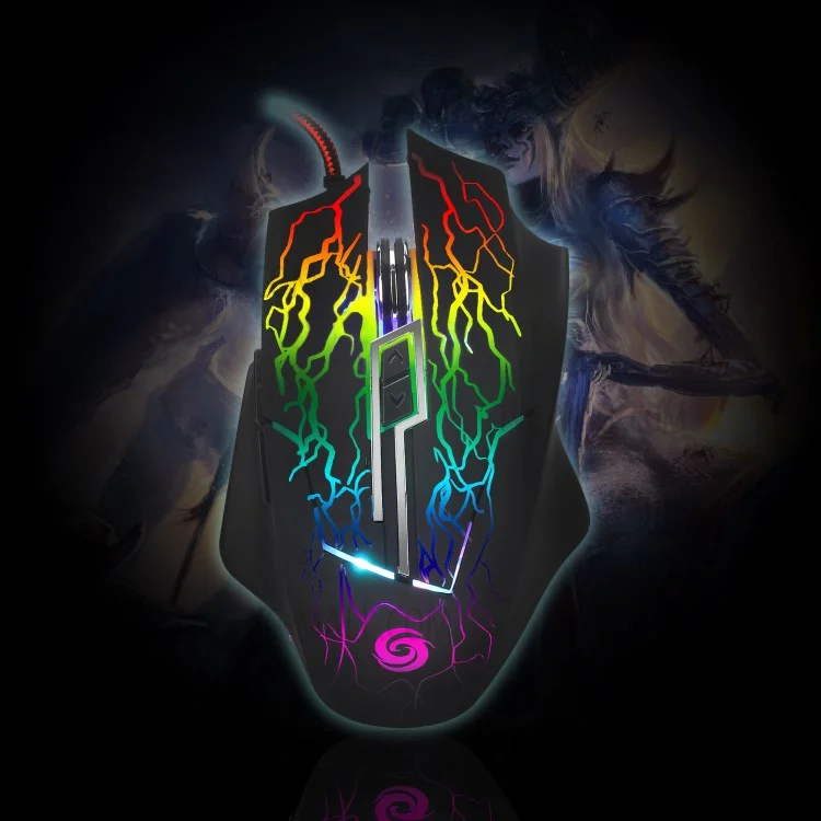 K1022 6-Key RGB Luminous Mouse 2400 DPI Wired Optical Gaming Mice with Colorful Light