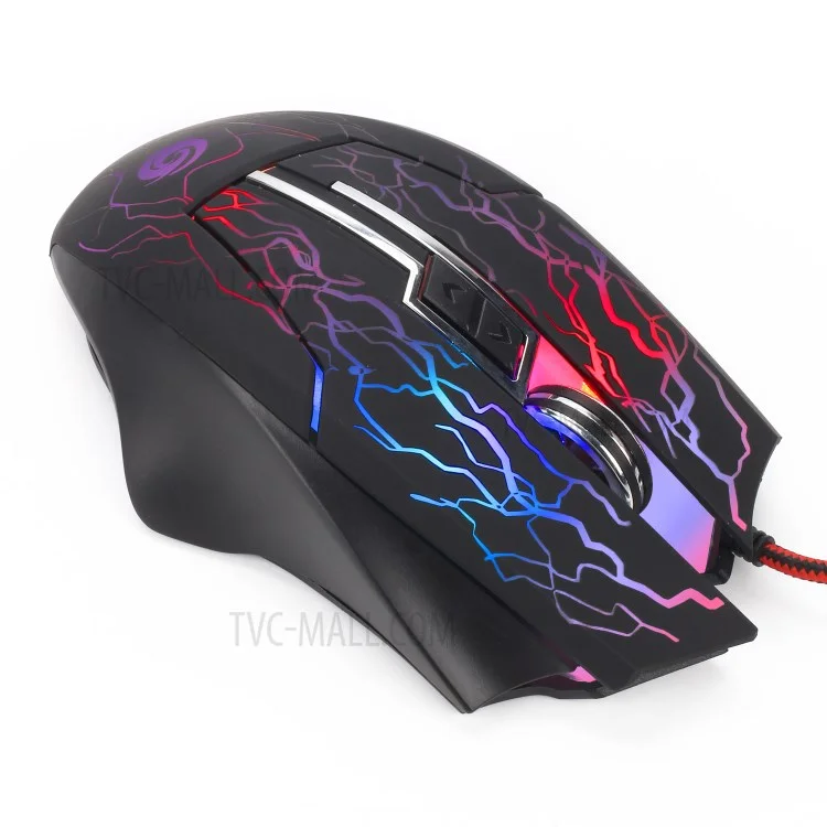 K1022 6-Key RGB Luminous Mouse 2400 DPI Wired Optical Gaming Mice with Colorful Light