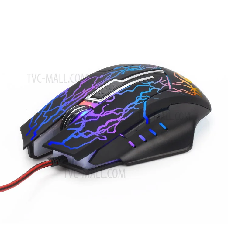 K1022 6-Key RGB Luminous Mouse 2400 DPI Wired Optical Gaming Mice with Colorful Light