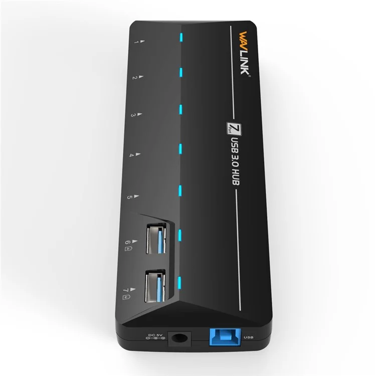 WAVLINK WS-UH3073D Portable 7 USB 3.0 Ports Hub with 5V/4A Power Adapter - UK Plug
