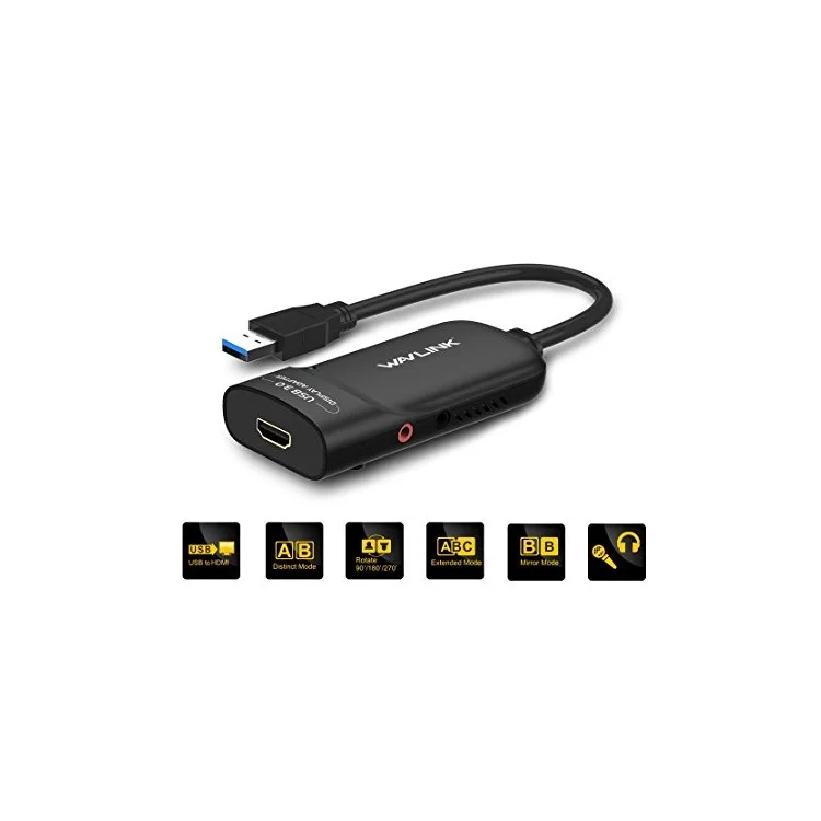 Adaptateur Graphique Vidéo WavLink USB 3.0 Pour Multi Monitor Jusqu'à 2048x1152 Vidéo Externe Adaptateur De Carte Vidéo Afficher Le Support De Projecteur Windows 10/8 / 7 / XP-Noir