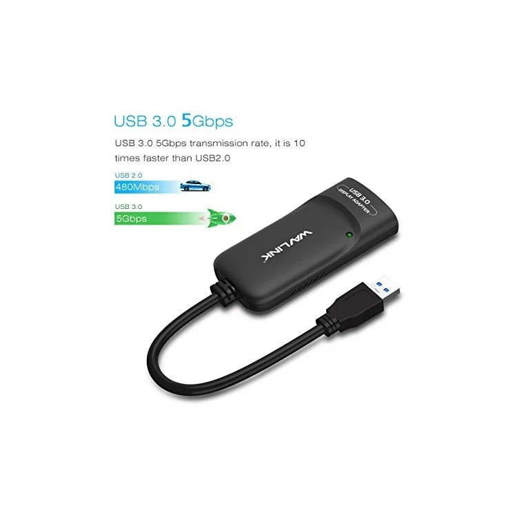 Adaptateur Graphique Vidéo WavLink USB 3.0 Pour Multi Monitor Jusqu'à 2048x1152 Vidéo Externe Adaptateur De Carte Vidéo Afficher Le Support De Projecteur Windows 10/8 / 7 / XP-Noir