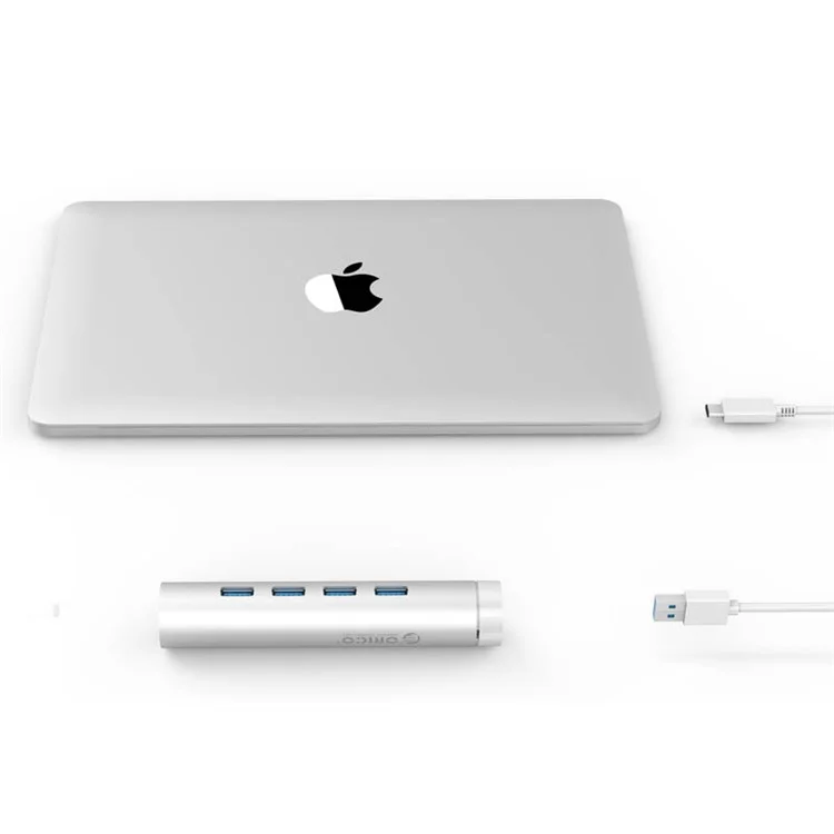 ORICO Aluminum 4-Port USB 3.0 Hub ARH4-U3-SV with Separate 1.6Ft / 0.5M + 1Ft / 0.3M Cable