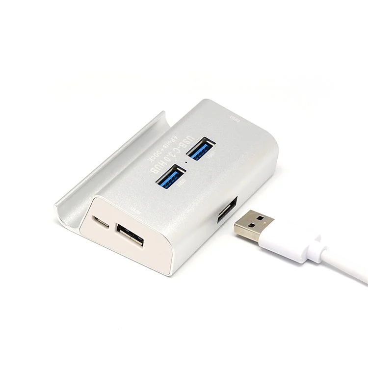 4-Port USB 3.0 Hub Charging Desktop Stand for Computer Notebook - Silver