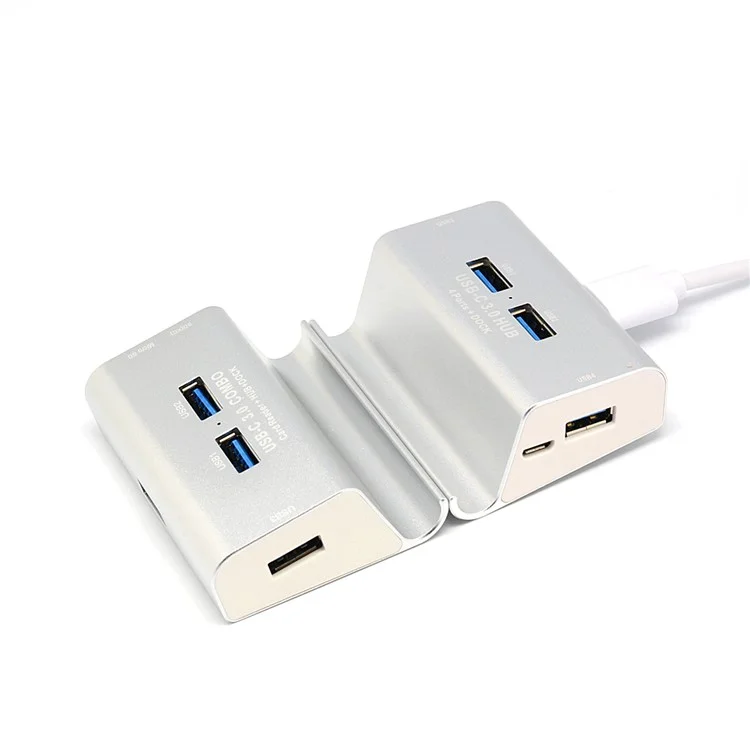 4-Port USB 3.0 Hub Charging Desktop Stand for Computer Notebook - Silver