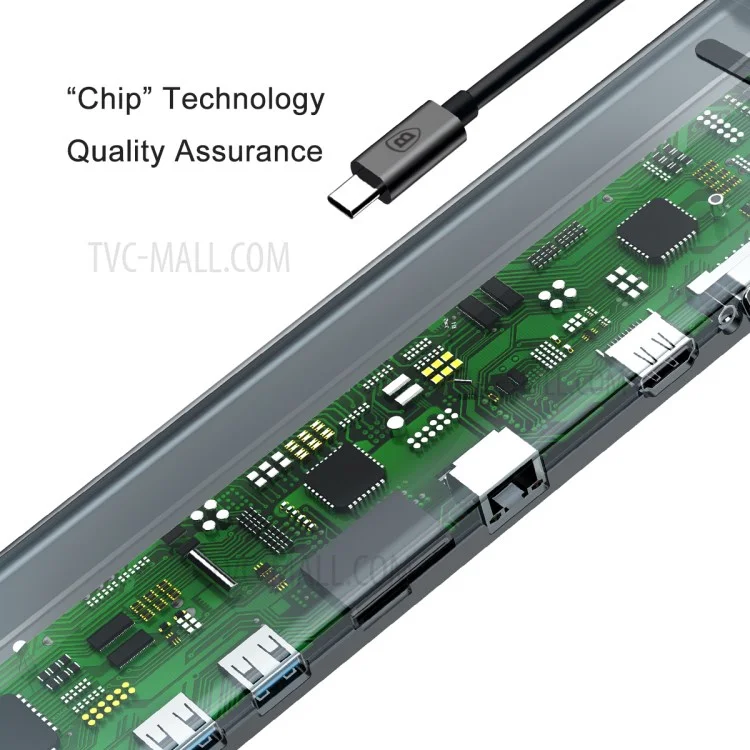 BASEUS C-C3UEHVMSDC35 Enjoyment Series Type-C Hub Adapter Multi-port Docking Station PD/HDMI/VGA/RJ45/SD/3 USB/Audio for MacBook