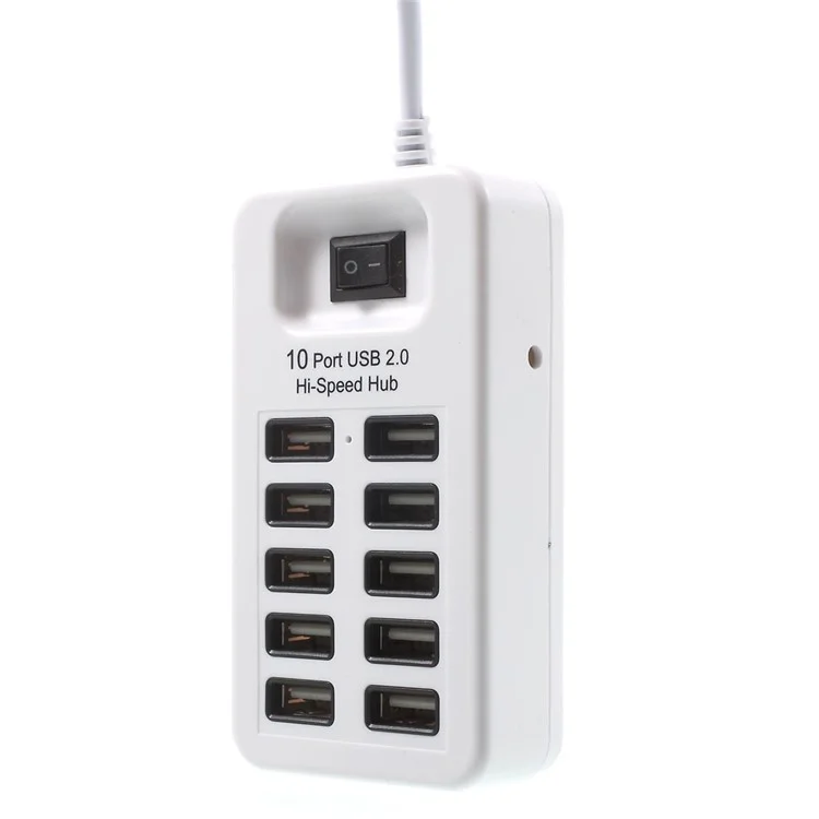 480Mbps High Speed 10-Port USB 2.0 Extender Hub with 1m Cable and Power Switch - White