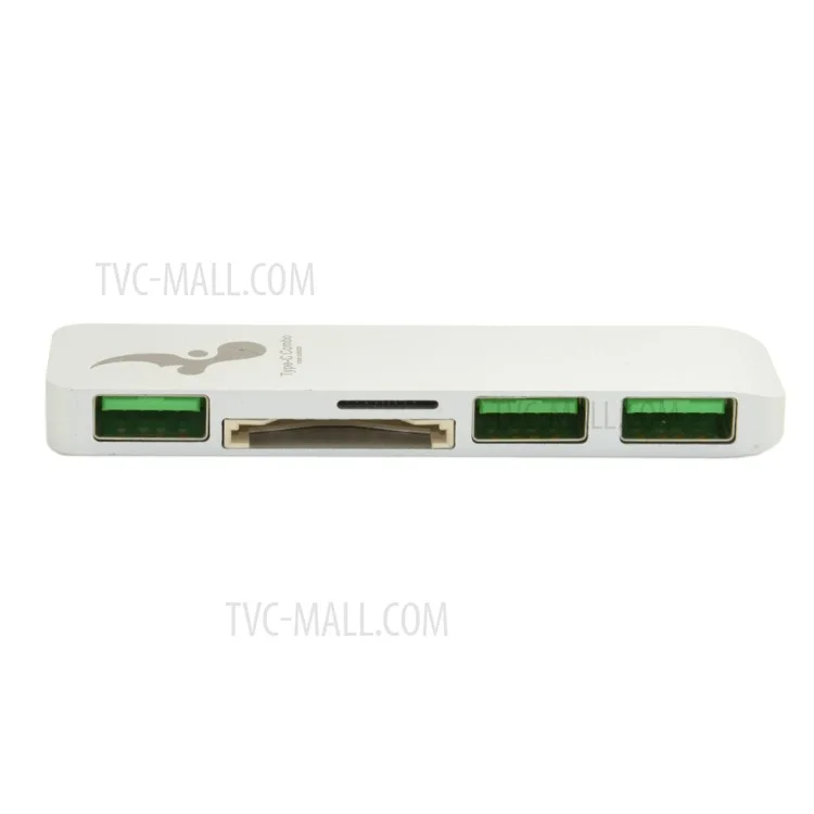 Type-C to 3xUSB 3.0 + SD Card Port + Micro SD Port Adapter Converter 5-in-1 USB Type-C Hub for MacBook etc. - White