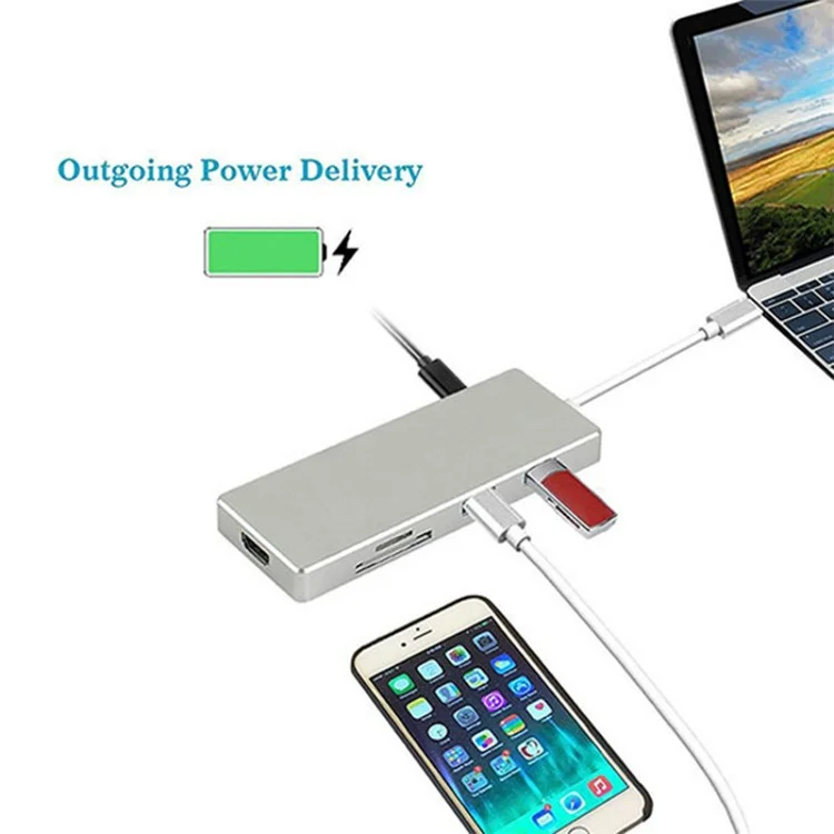 Type-C to HDMI and 3*USB 3.0 HUB and TF / SD Card Reader USB Hub for Macbook Pro PC