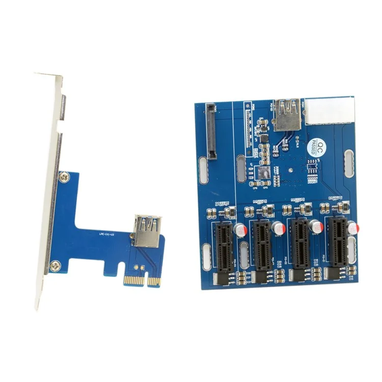 PCI-e Express 1x to 4 Port 1x Switch Multiplier Splitter Hub Riser Card with USB 3.0 Cable