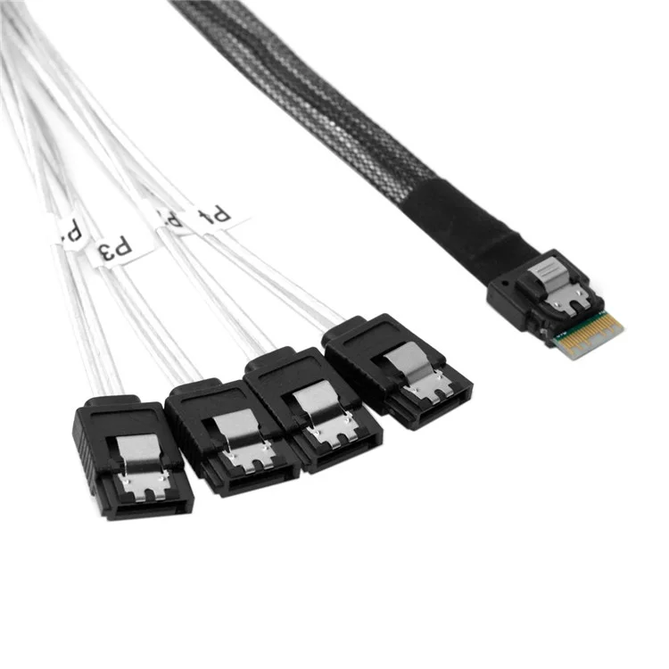 Slim Line SAS 4.0 SFF-8654 4i 38pin Host to 4 SATA 7pin Target Hard Disk Fanout Raid Cable