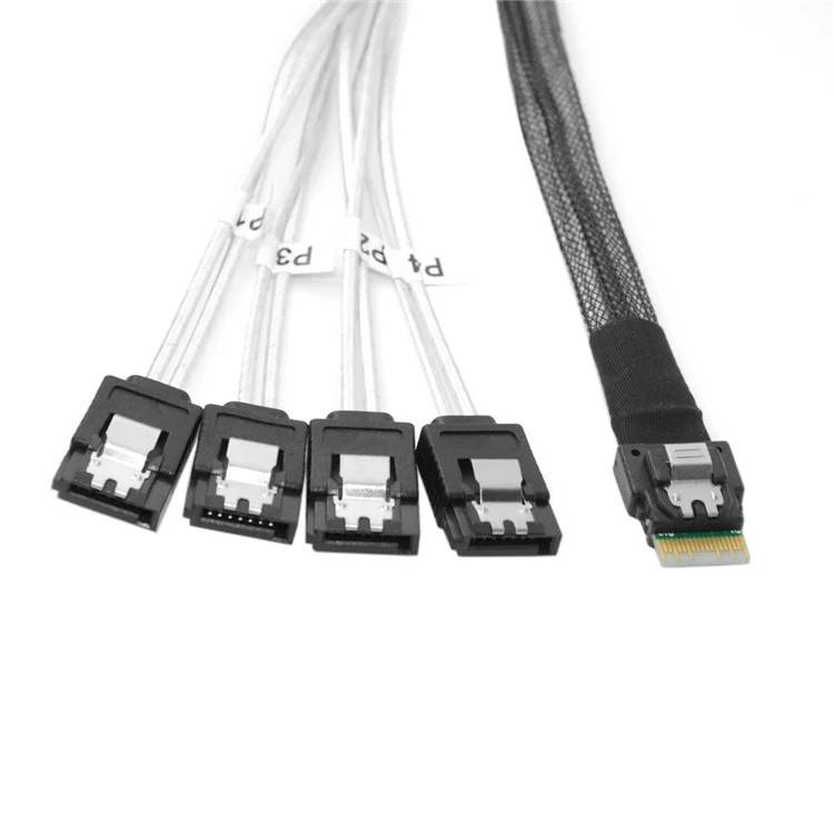 Slim Line SAS 4.0 SFF-8654 4i 38pin Host to 4 SATA 7pin Target Hard Disk Fanout Raid Cable