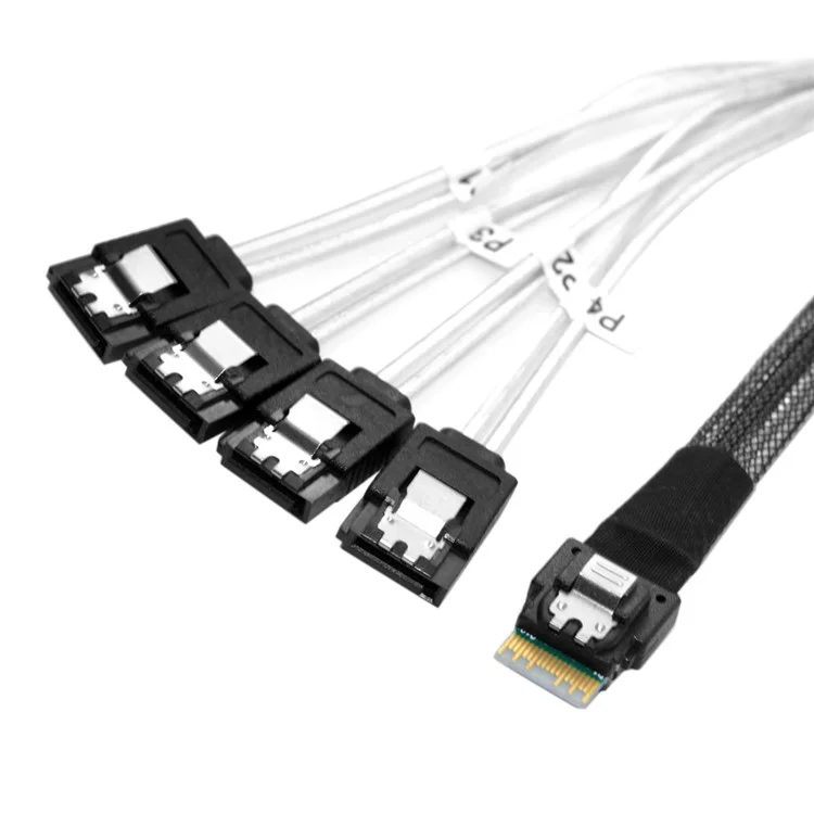 Slim Line SAS 4.0 SFF-8654 4i 38pin Host to 4 SATA 7pin Target Hard Disk Fanout Raid Cable