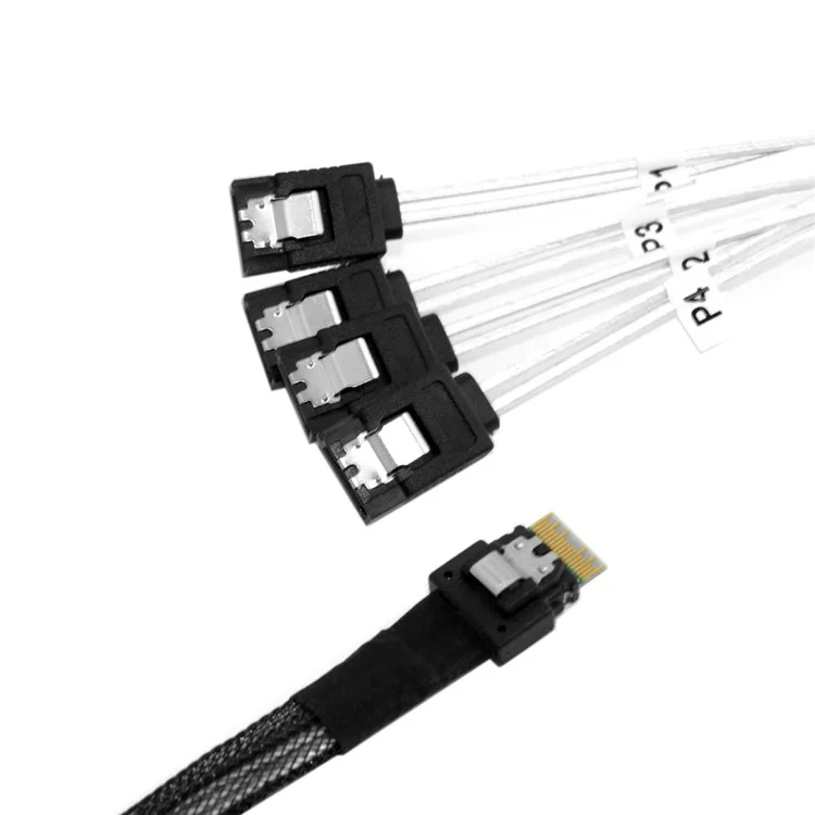 Slim Line SAS 4.0 SFF-8654 4i 38pin Host to 4 SATA 7pin Target Hard Disk Fanout Raid Cable