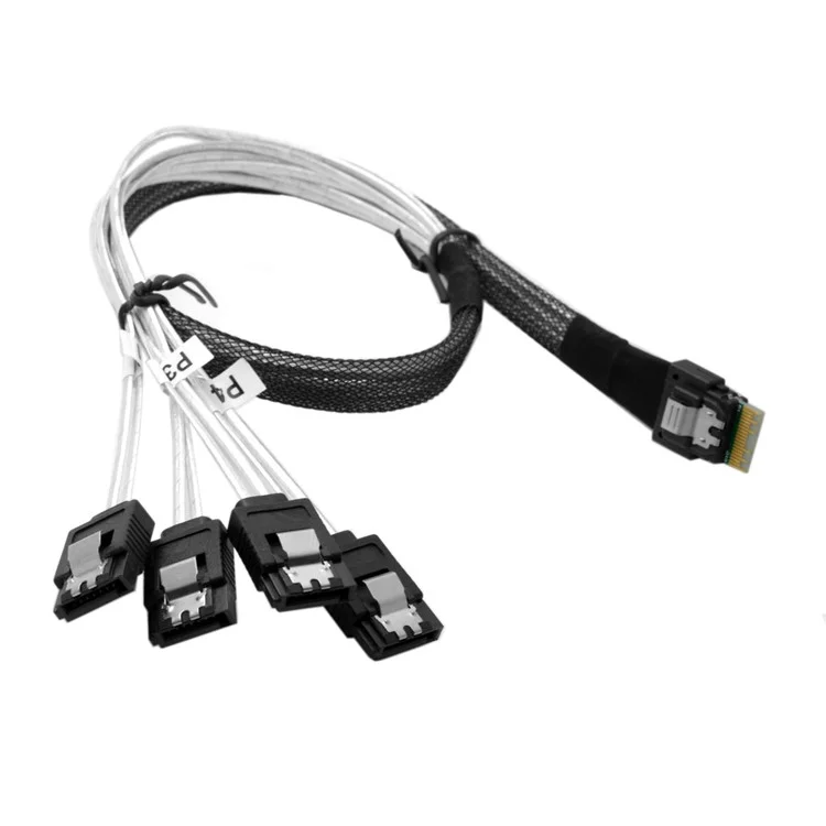 Slim Line SAS 4.0 SFF-8654 4i 38pin Host to 4 SATA 7pin Target Hard Disk Fanout Raid Cable