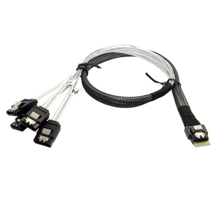 Slim Line SAS 4.0 SFF-8654 4i 38pin Host to 4 SATA 7pin Target Hard Disk Fanout Raid Cable