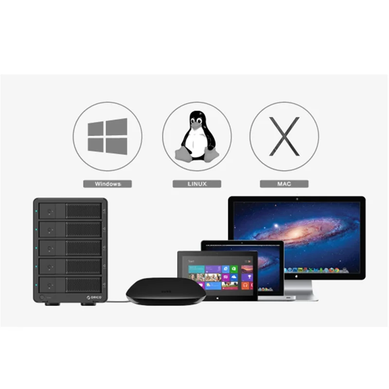 ORICO 9558RU3 Aluminum Shell USB 3.0 5 Bay 3.5-inch SATA Hard Drive Enclosure with RAID Function - AU Plug