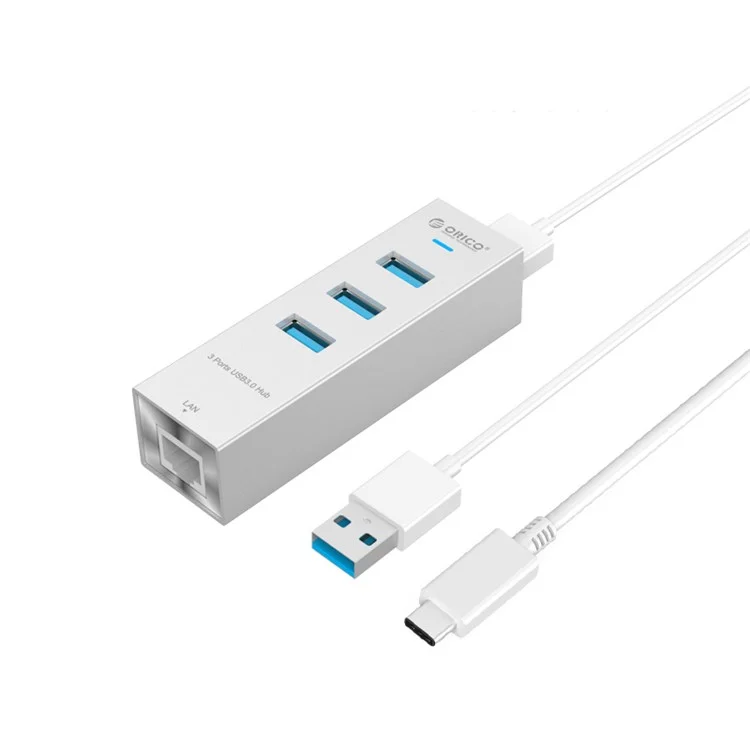ORICO ASH3L-U3-SV Aluminum 3 USB3.0 Ports Hub with a RJ45 Ethernet Port for Laptop, Desktop and Other Devices