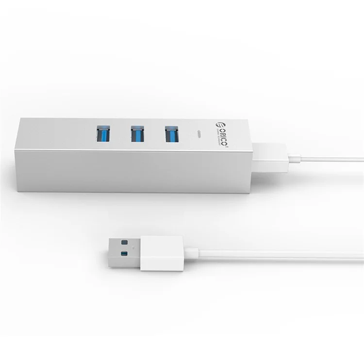 ORICO ASH3L-U3-SV Aluminum 3 USB3.0 Ports Hub with a RJ45 Ethernet Port for Laptop, Desktop and Other Devices