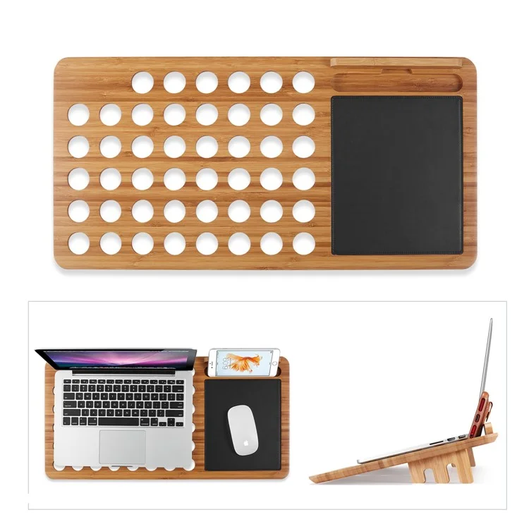 Bamboo 13 Inch Laptop Table Stand Built-in Mouse Pad Cellphone Holder