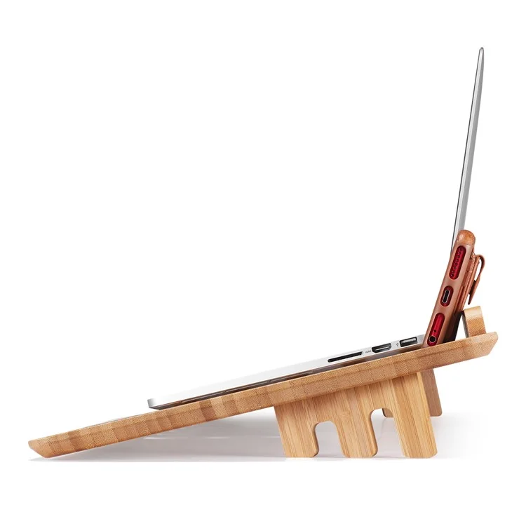 Bamboo 13 Inch Laptop Table Stand Built-in Mouse Pad Cellphone Holder